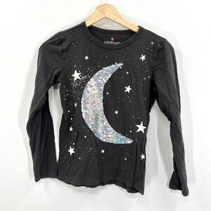 CREWCUTS Girl's Black & Silver Long Sleeve Moon Graphic T-Shirt Size 12